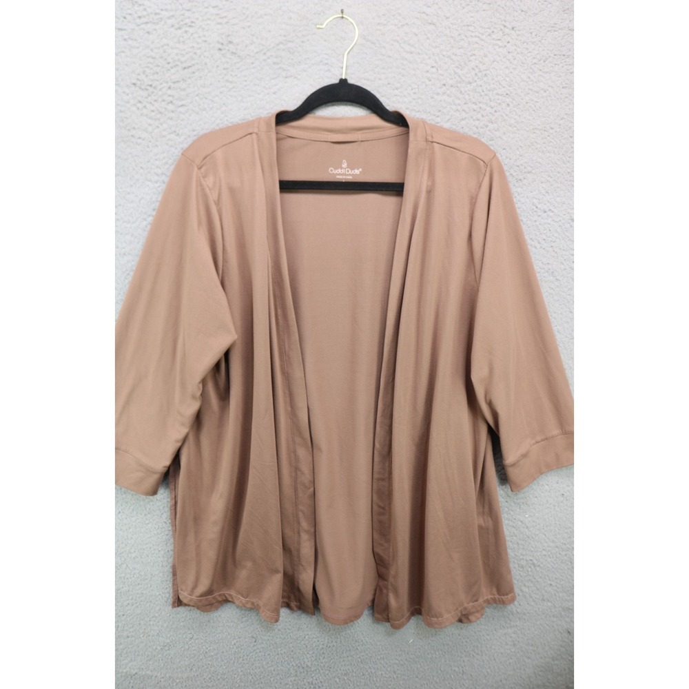 Cuddl Duds 3/4 Wide Sleeve Open Front Brown Cardigan-Large-Pockets-Soft